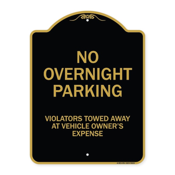 Signmission Designer Series-No Overnight Parking, Black & Gold Heavy-Gauge Aluminum, 24" x 18", BG-1824-9828 A-DES-BG-1824-9828 - main